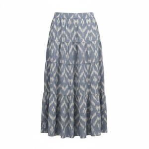 Boston Proper A Line Tiered Maxi Skirt Women's Size 12 Blue Ikat Side Zipper